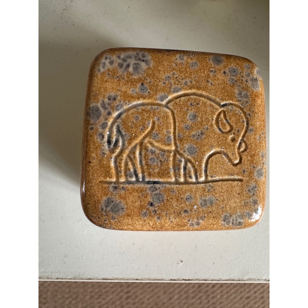 Ceramic Buffalo Trinket Box Mini Small Speckled Glaze Brown